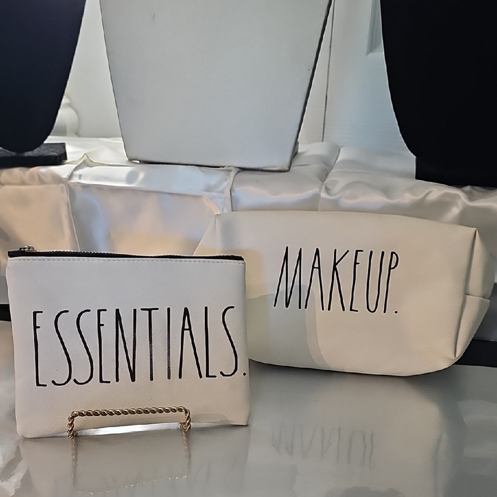 Rae Dunn Black And White Makeup and Essentials Travel Pouch Set.